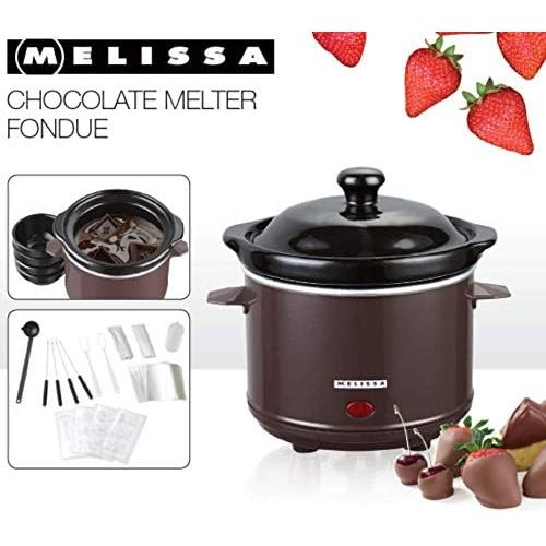  Melissa 16310178 Schokoladen-Fondue-Set, Schokoschmelzer, viel Zubehoer, 4 Personen,Keramiktopf,70 Watt,Pralinen,Geschenk, ceramic, braun