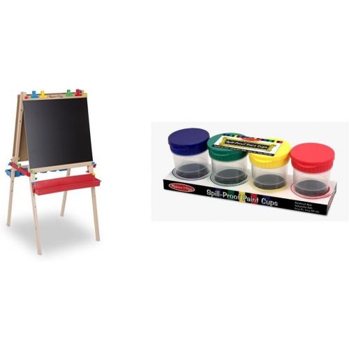  Melissa & Doug Deluxe Standing Art Easel - Dry-Erase Board, Chalkboard, Paper Roller with Melissa & Doug Spill Proof Paint Cups, Set of 4 Bundle
