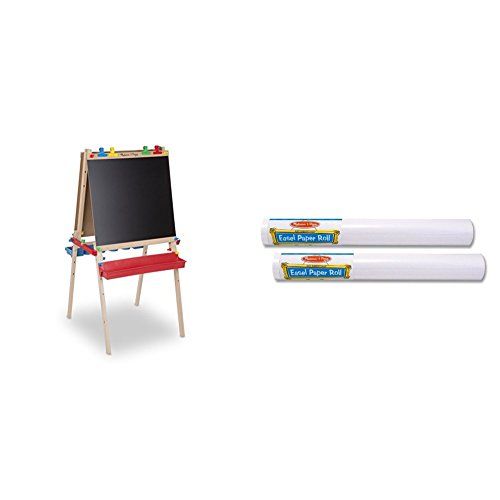  Kiddies Paradise Melissa & Doug Deluxe Standing Art Easel - Dry-Erase Board, Chalkboard, Paper Roller with Melissa & Doug Easel Paper Roll- 18 X75 (Set of 2) Bundle