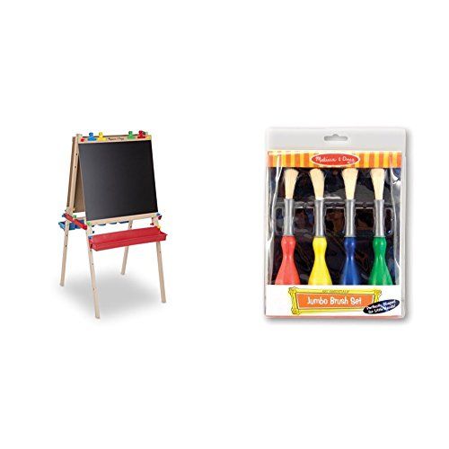  Melissa & Doug Deluxe Standing Art Easel - Dry-Erase Board, Chalkboard, Paper Roller with Melissa & Doug Jumbo Paint Brushes (set of 4) Bundle