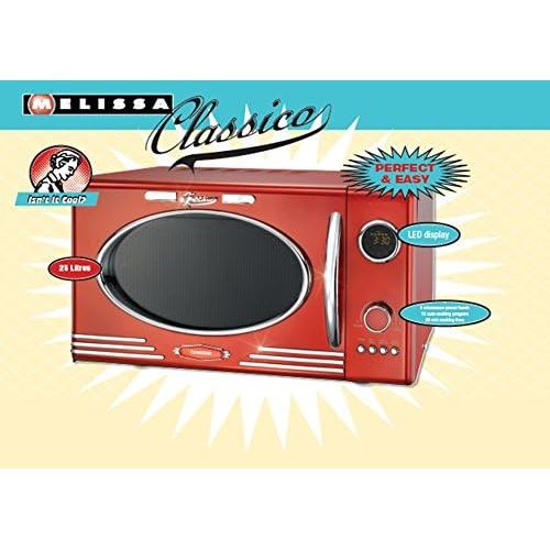  [아마존베스트]Melissa Retro 16330088 Microwave / 900 Watt / 25 Litre Cooking Chamber Design Microwave with Grill / Metallic Red