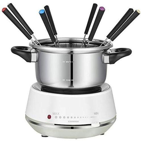  MELISSA 16310230 Electric Fondue for 8 People, 2 Litres, Meat, Chocolate, Cheese Fondue, 1200 Watt, Sauce Ring, Smooth Temperature Adjustment, White, Stainless Steel