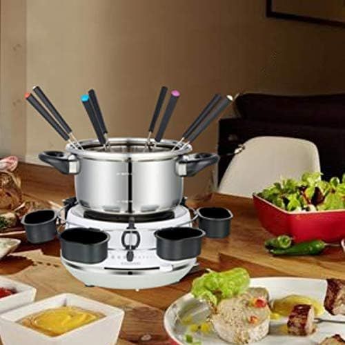  MELISSA 16310230 Electric Fondue for 8 People, 2 Litres, Meat, Chocolate, Cheese Fondue, 1200 Watt, Sauce Ring, Smooth Temperature Adjustment, White, Stainless Steel