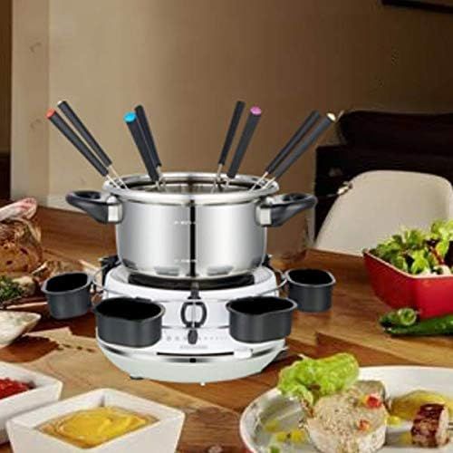  MELISSA 16310230 Electric Fondue for 8 People, 2 Litres, Meat, Chocolate, Cheese Fondue, 1200 Watt, Sauce Ring, Smooth Temperature Adjustment, White, Stainless Steel