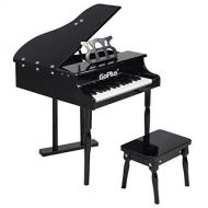 Melissa COSTWAY Wood Toy Grand Piano 30 Keys for Childs with Bench (Black)