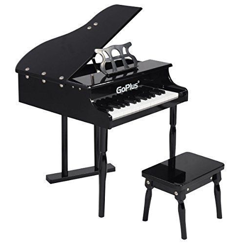  Melissa COSTWAY Wood Toy Grand Piano 30 Keys for Childs with Bench (Black)