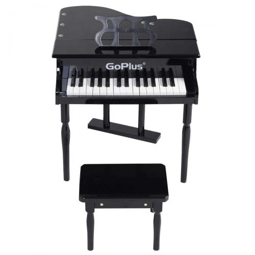  Melissa COSTWAY Wood Toy Grand Piano 30 Keys for Childs with Bench (Black)