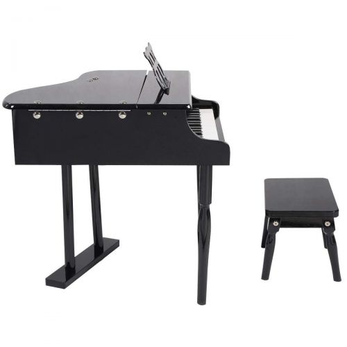  Melissa COSTWAY Wood Toy Grand Piano 30 Keys for Childs with Bench (Black)