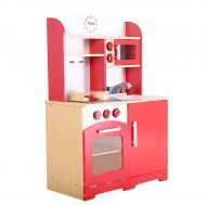 Melissa COSTWAY Wood Kitchen Play Set for Kids Cooking Pretend Toddler Playset, Red