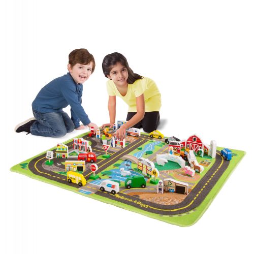  Melissa & Doug Deluxe Activity Road Rug Play Set with 49 Wooden Vehicles and Play Pieces