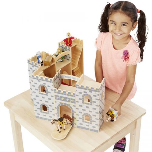  Melissa & Doug Fold and Go Wooden Castle Dollhouse With Wooden Dolls and Horses (12 pcs)