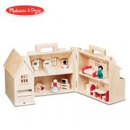 Melissa & Doug Fold & Go Wooden Dollhouse with 2 Play Figures and 11 Pieces of Furniture