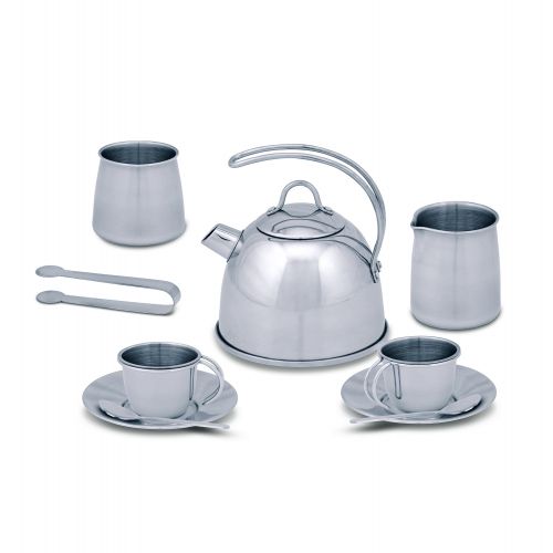  Melissa & Doug Stainless Steel Pretend Play Tea Set and Storage Rack for Kids (11 pcs)