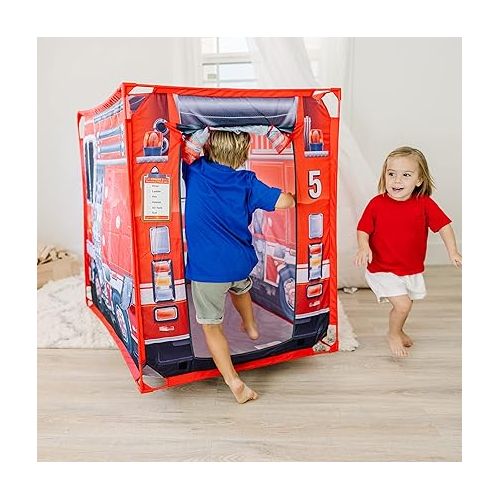  Melissa & Doug Fire Truck Play Tent Role Play Firefighter Tent, Fire Truck Tent for Kids Ages 3+