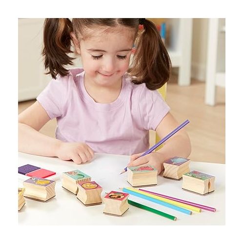  Melissa & Doug Disney Princess Wooden Stamp Set: 9 Stamps, 5 Colored Pencils, and 2-Color Stamp Pad With Washable Ink For Kids Ages 4+