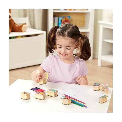  Melissa & Doug Disney Princess Wooden Stamp Set: 9 Stamps, 5 Colored Pencils, and 2-Color Stamp Pad With Washable Ink For Kids Ages 4+