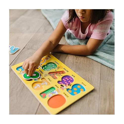  Melissa & Doug Disney Wooden Peg Puzzles Set: Letters, Numbers, and Shapes and Colors - Letters And Number Puzzles, Disney Puzzles, Wooden Puzzles For Toddlers And Kids Ages 3+, Multicolor