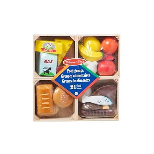  Melissa & Doug Food Groups - 21 Wooden Pieces and 4 Crates, Multi - Play Food Sets For Kids Kitchen, Pretend Food, Toy Food For Toddlers And Kids Ages 3+