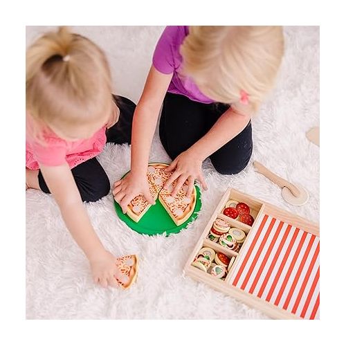  Melissa & Doug Wooden Pizza Play Food Set With 36 Toppings - Pretend Food And Pizza Cutter/ Toy For Kids Ages 3+