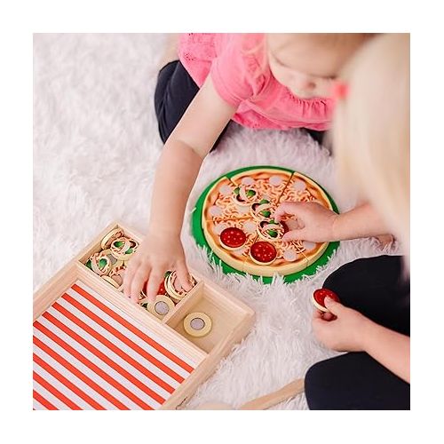  Melissa & Doug Wooden Pizza Play Food Set With 36 Toppings - Pretend Food And Pizza Cutter/ Toy For Kids Ages 3+