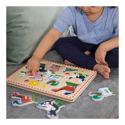  Melissa & Doug Farm Animals Sound Puzzle - Wooden Peg Puzzle With Sound Effects (8 pcs)