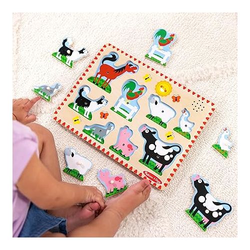  Melissa & Doug Farm Animals Sound Puzzle - Wooden Peg Puzzle With Sound Effects (8 pcs)