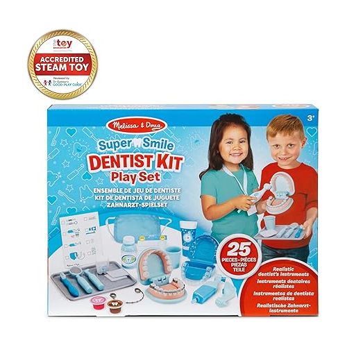  Melissa & Doug Super Smile Dentist Kit With Pretend Play Set of Teeth And Dental Accessories (25 Toy Pieces) - Pretend Dentist Play Set, Dentist Toy, Dentist Kit For Kids Ages 3+