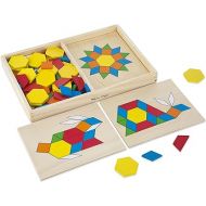 Melissa & Doug Pattern Blocks and Boards - Wooden Classic Toy With 120 Solid Wood Shapes and 5 Double-Sided Panels, Multi-colored - STEAM Animals, Tangrams Puzzle For Kids Ages 3+