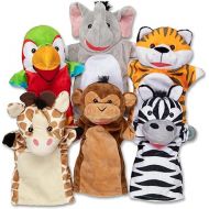Melissa & Doug Safari Buddies Hand Puppets, Set of 6 (Elephant, Tiger, Parrot, Giraffe, Monkey, Zebra) - Soft, Plush Animal Hand Puppets For Toddlers And Kids Ages 2+ (Multicolor)