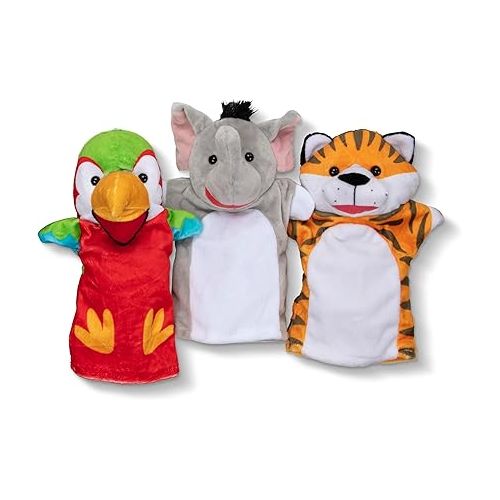  Melissa & Doug Safari Buddies Hand Puppets, Set of 6 (Elephant, Tiger, Parrot, Giraffe, Monkey, Zebra) - Soft, Plush Animal Hand Puppets For Toddlers And Kids Ages 2+ (Multicolor)