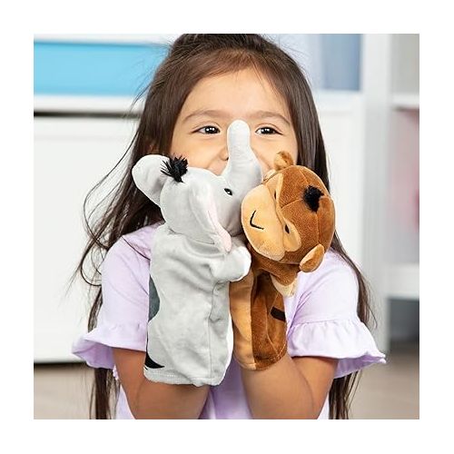  Melissa & Doug Safari Buddies Hand Puppets, Set of 6 (Elephant, Tiger, Parrot, Giraffe, Monkey, Zebra) - Soft, Plush Animal Hand Puppets For Toddlers And Kids Ages 2+ (Multicolor)