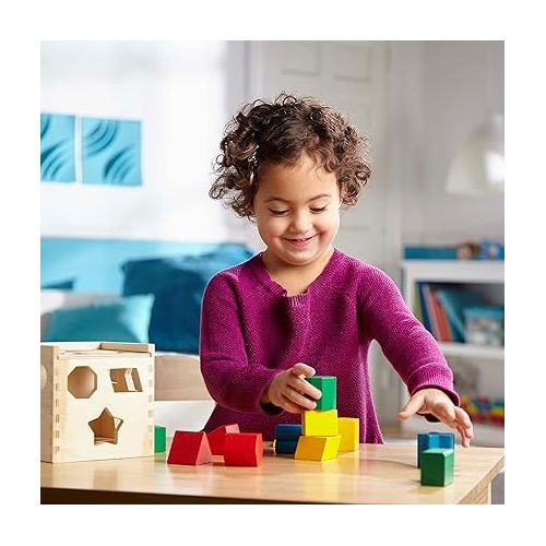  Melissa & Doug Shape Sorting Cube - Classic Wooden Toy With 12 Shapes - Kids Shape Sorter Toys For Toddlers Ages 2+