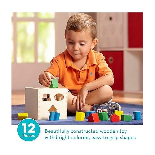  Melissa & Doug Shape Sorting Cube - Classic Wooden Toy With 12 Shapes - Kids Shape Sorter Toys For Toddlers Ages 2+