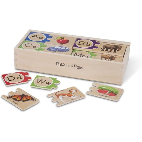  Melissa & Doug Self-Correcting Alphabet Wooden Puzzles With Storage Box (52 pcs) - ABC Puzzles, Wooden Alphabet Puzzle For Kids Ages 4+