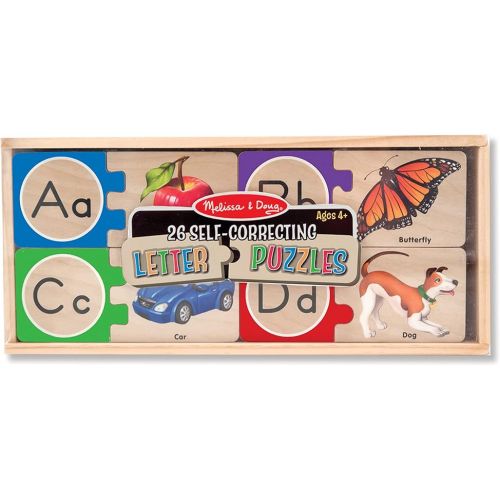  Melissa & Doug Self-Correcting Alphabet Wooden Puzzles With Storage Box (52 pcs) - ABC Puzzles, Wooden Alphabet Puzzle For Kids Ages 4+