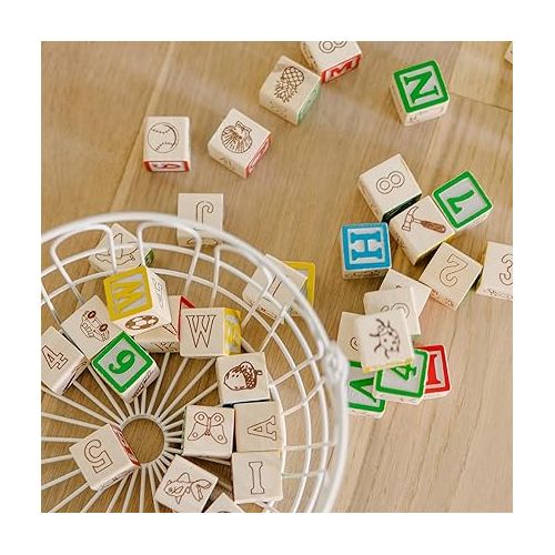  Melissa & Doug Deluxe ABC/123 1-Inch Blocks Set With Storage Pouch (50 pcs) - Letters And Numbers/ABC Classic Wooden Blocks For Toddlers And Kids Ages 2+