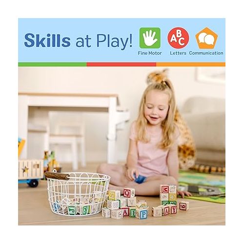  Melissa & Doug Deluxe ABC/123 1-Inch Blocks Set With Storage Pouch (50 pcs) - Letters And Numbers/ABC Classic Wooden Blocks For Toddlers And Kids Ages 2+