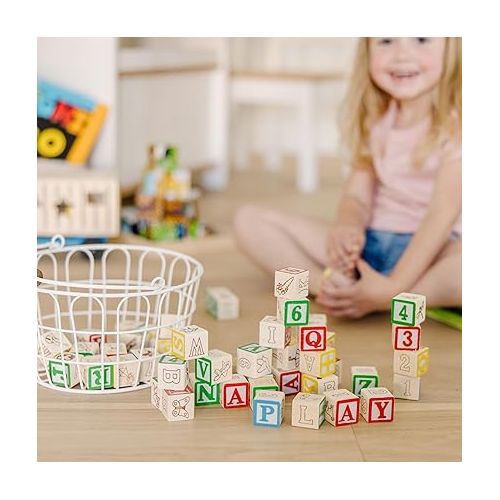  Melissa & Doug Deluxe ABC/123 1-Inch Blocks Set With Storage Pouch (50 pcs) - Letters And Numbers/ABC Classic Wooden Blocks For Toddlers And Kids Ages 2+