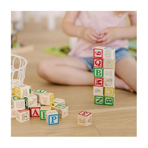  Melissa & Doug Deluxe ABC/123 1-Inch Blocks Set With Storage Pouch (50 pcs) - Letters And Numbers/ABC Classic Wooden Blocks For Toddlers And Kids Ages 2+