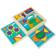 Melissa & Doug Beginner Wooden Pattern Blocks Educational Toy, 5 Double-Sided Scenes and 30 Shapes, 10.65” H x 10.65” W x 2.3” L (Beginning Skills and Activities)