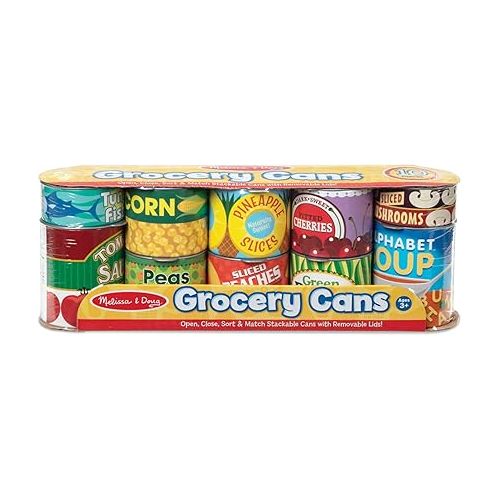  Melissa & Doug Let's Play House! Grocery Cans Play Food Kitchen Accessory ,3+ years- 10 Stackable Cans With Removable Lids