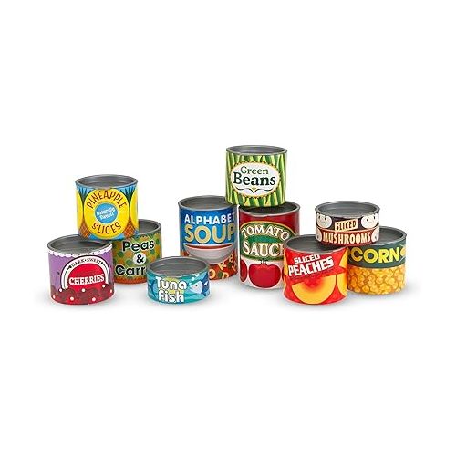  Melissa & Doug Let's Play House! Grocery Cans Play Food Kitchen Accessory ,3+ years- 10 Stackable Cans With Removable Lids