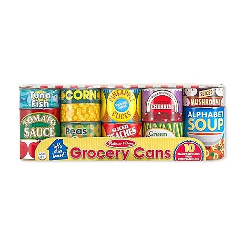  Melissa & Doug Let's Play House! Grocery Cans Play Food Kitchen Accessory ,3+ years- 10 Stackable Cans With Removable Lids