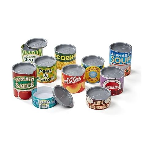  Melissa & Doug Let's Play House! Grocery Cans Play Food Kitchen Accessory ,3+ years- 10 Stackable Cans With Removable Lids