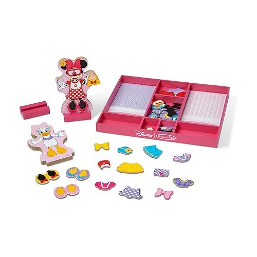  Melissa & Doug Disney Minnie Mouse and Daisy Duck Magnetic Dress-Up Wooden Doll Pretend Play Set (40+ pcs) - Toys, Dress Up Dolls For Preschoolers And Kids Ages 3+, Pink