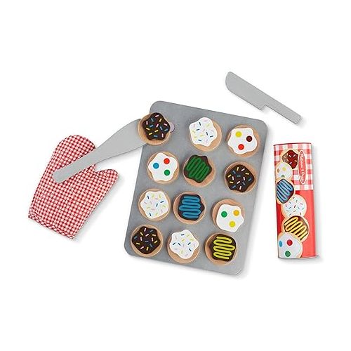  Melissa & Doug Slice and Bake Wooden Cookie Play Food Set - Pretend Cookies And Baking Sheet, Wooden Play Food Set, Toy Baking Set For Kids Ages 3+