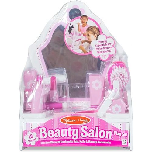  Melissa & Doug Wooden Beauty Salon Play Set With Vanity and Accessories (18 pcs) - FSC Certified