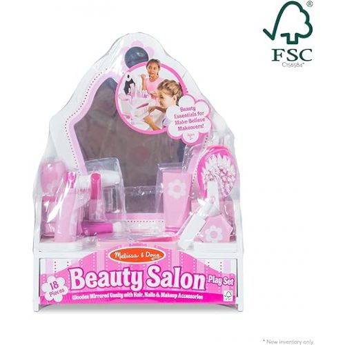  Melissa & Doug Wooden Beauty Salon Play Set With Vanity and Accessories (18 pcs) - FSC Certified