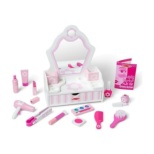  Melissa & Doug Wooden Beauty Salon Play Set With Vanity and Accessories (18 pcs) - FSC Certified