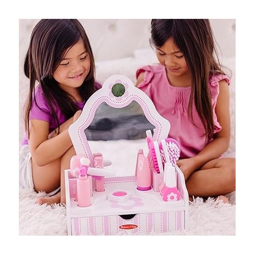  Melissa & Doug Wooden Beauty Salon Play Set With Vanity and Accessories (18 pcs) - FSC Certified